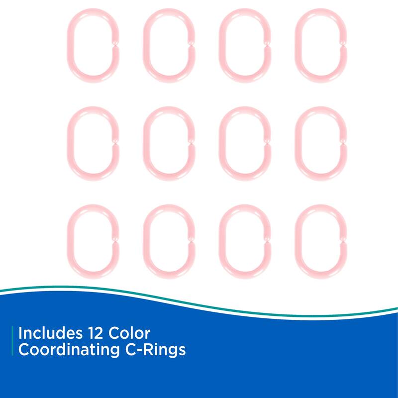 Kenney Lightweight PEVA Shower Curtain Liner and C-Ring Set, 70" W x 72" H