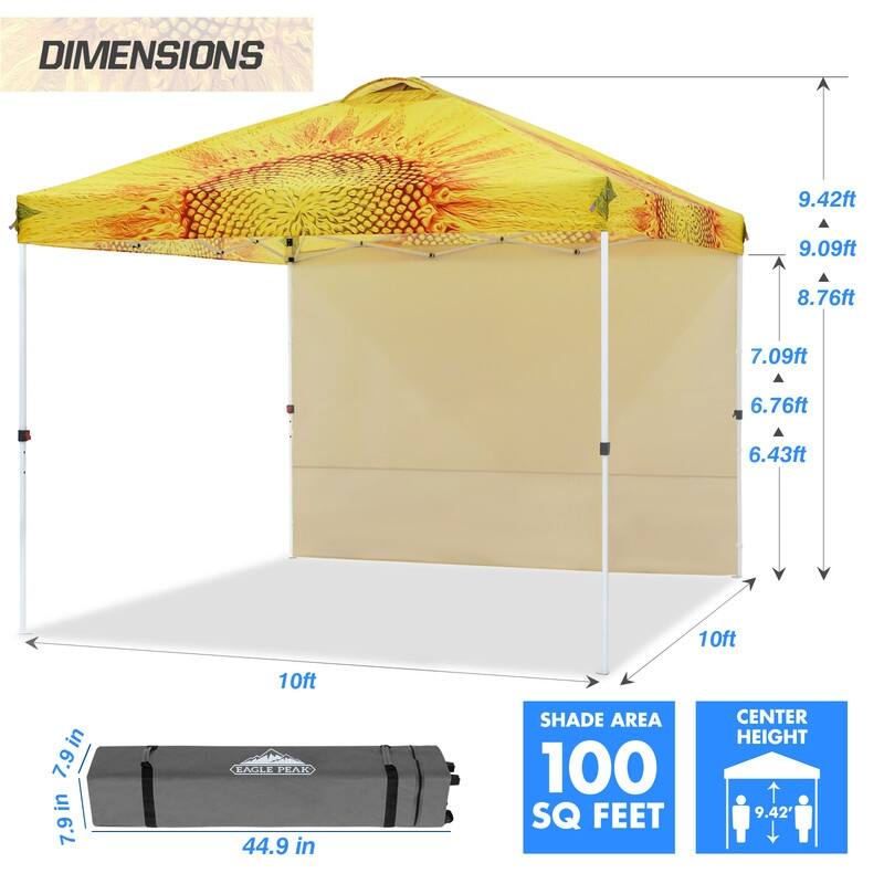 EAGLE PEAK Pop Up Canopy Tent with 1 Sidewall, Easy Setup Event Tent, Outdoor Sun Shade, Instant Canopy 10x10