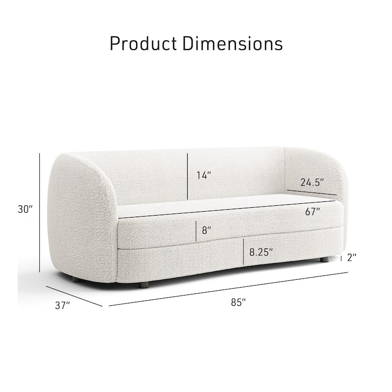 Furniture of America Ophelia Modern Curved Arms Boucle Sofa Couch with Kidney Style Seat and Round Wooden Legs