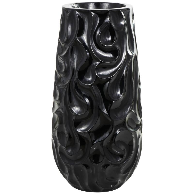 Black Resin Large Wavy Textured Floor Vase