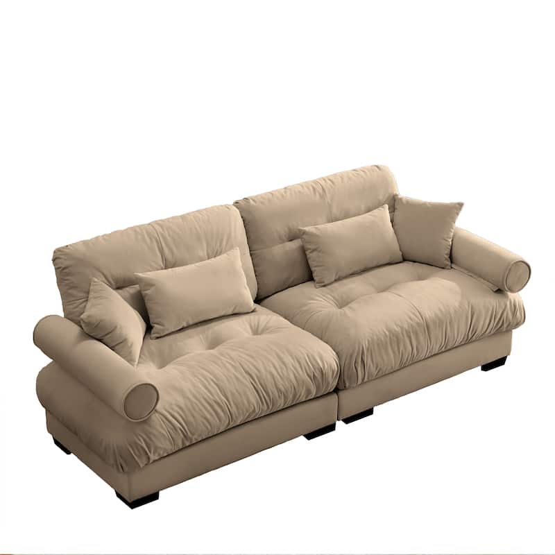 Modern 2-seater Loveseat Sofa with Bolstered Armrests & Pillows