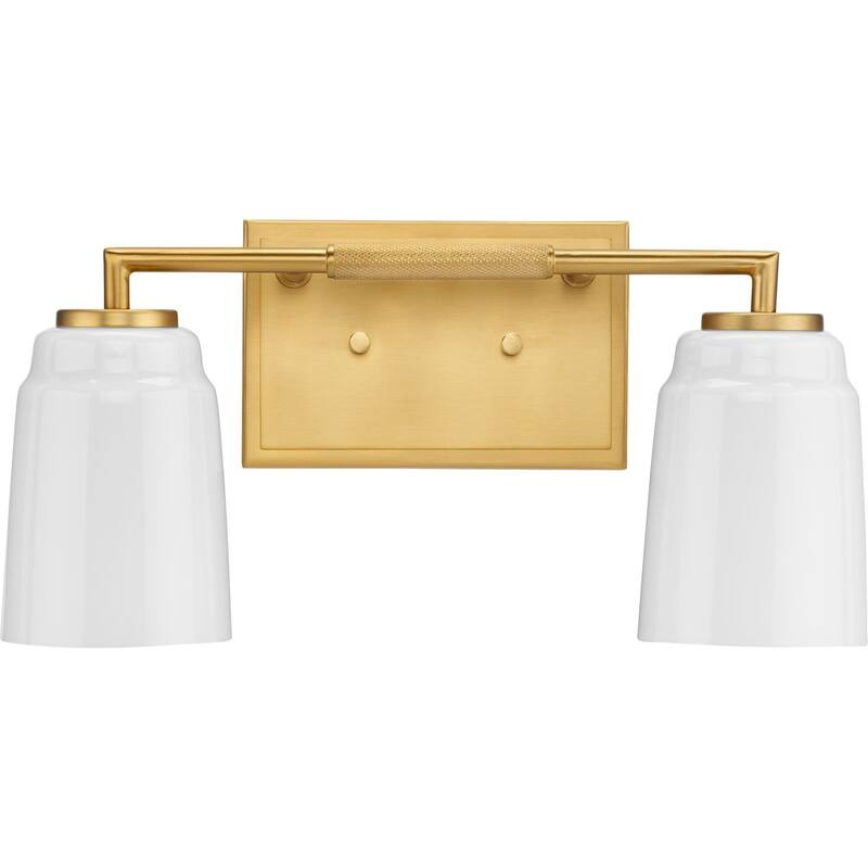 Spenser Collection Two-Light Brushed Gold Industrial Vanity Light - 15.62 in x 5.5 in x 7.62 in