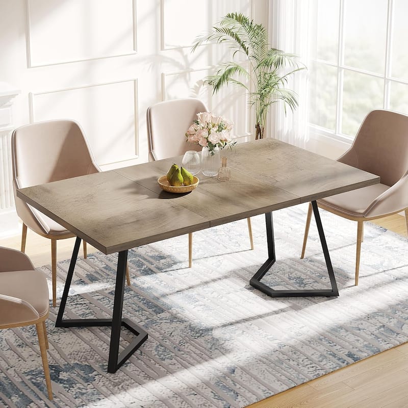 Modern 55 Inches Dining Table, Rectangular Dinner Table for 6 - Grey
