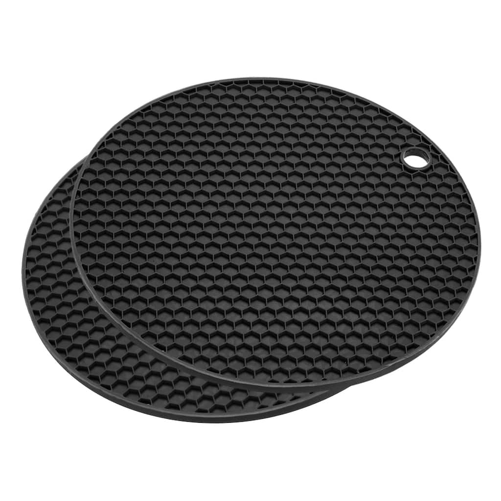 Silicone Trivet Mats 2pcs, Round Honeycomb Hot Pan Pads Hot Pot Holder - Black