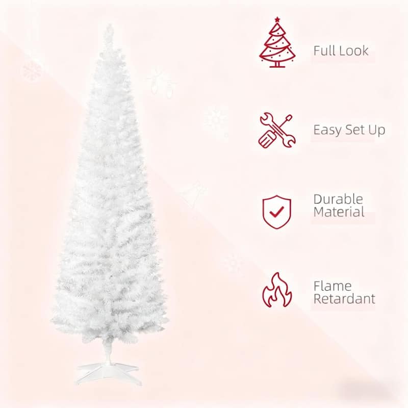 6 Foot Christmas Tree, Slim Xmas Tree with Realistic Branch - White