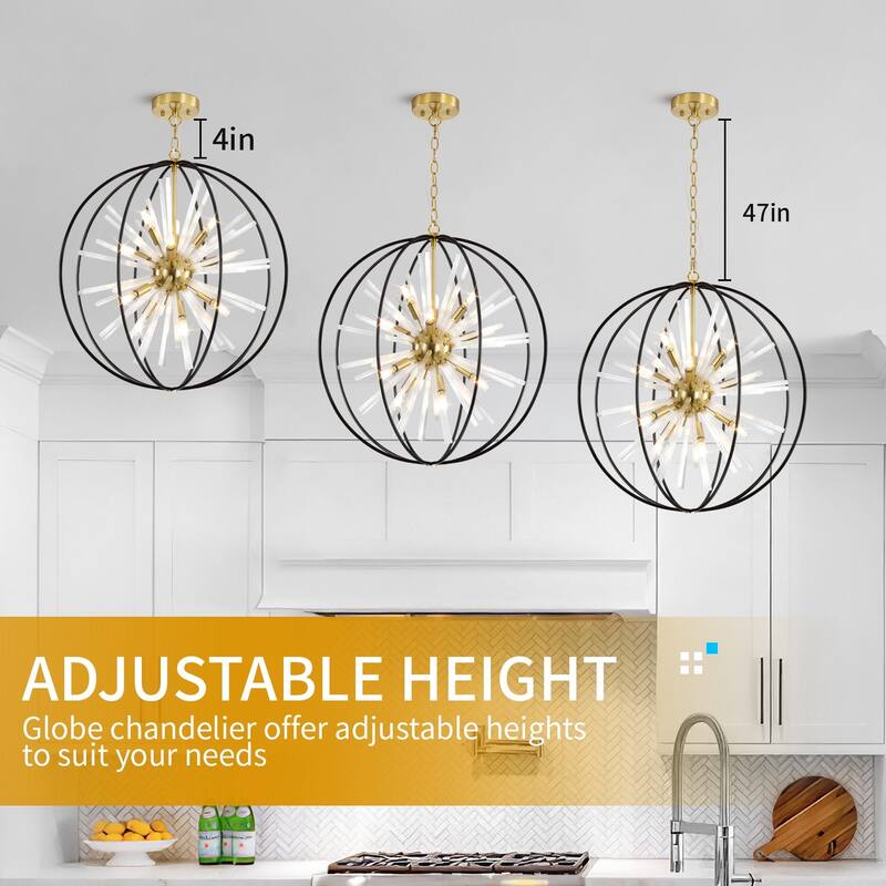 Modern Chandelier 27" 10-light Black and Gold Orb