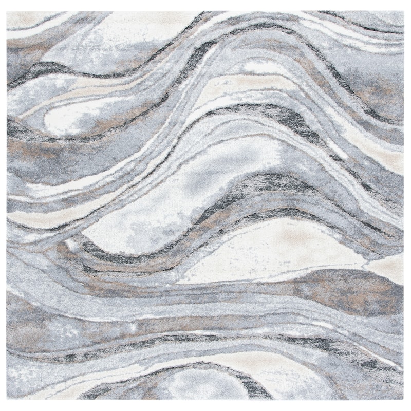 SAFAVIEH Cyrus Shag Jenica Abstract 1-inch Thick Rug - 6'7" Square - Grey/Beige
