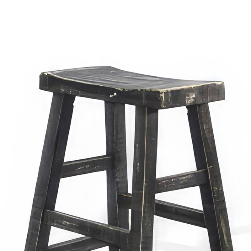 Rena Counter Stool Set of 2, Saddle Seat, Black Sand Mahogany Wood