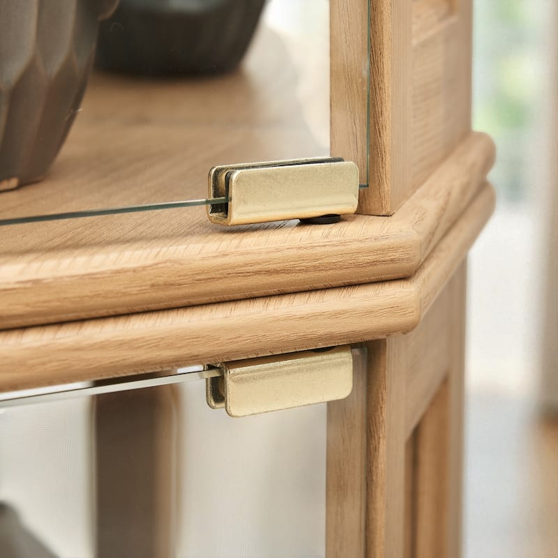 Corner Lighted Glass Curio Cabinet with Adjustable Shelves, Mirrored Back and Display Doors