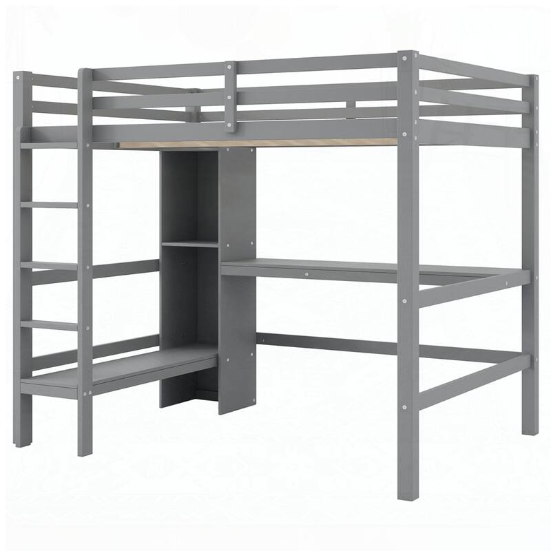 Loft Bed with Multifunction Shelves and Under-bed Desk