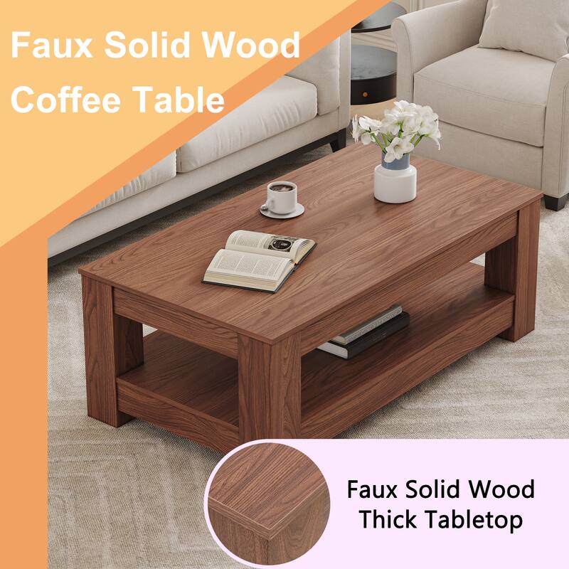 A modern and practical coffee table. The double layered coffee table is made of MDF material