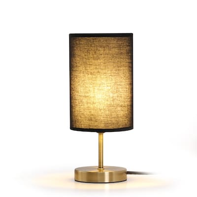 12 in. Antique Brass Small Table Lamp with Linen Lampshade for Bedside, Living Room