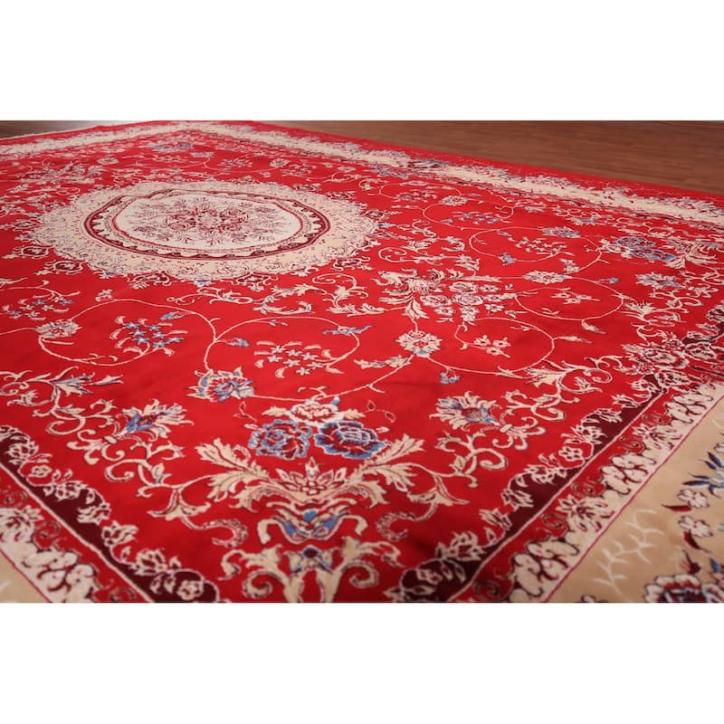 Traditional Kashan Turkish Rug Machine Made Red Oriental Carpet - 9'9" x 13'4"