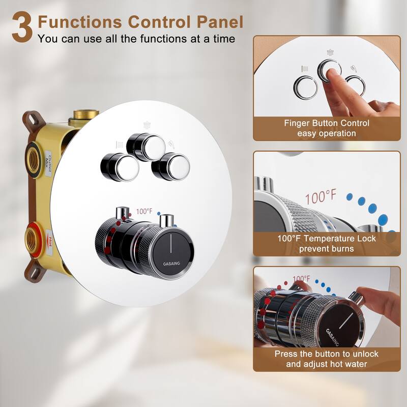 CASAINC Thermostatic Shower Faucet Shower System with 6 Body Jet