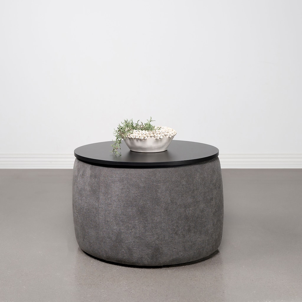 Round Upholstered Lift Top Storage Ottoman