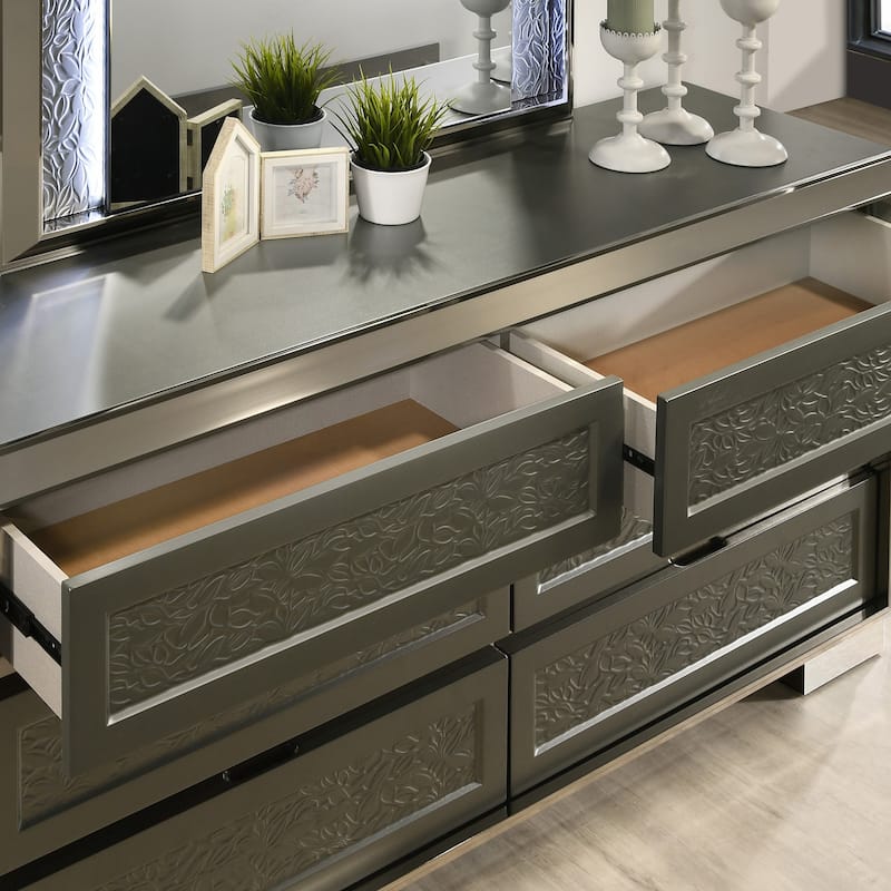 Furniture of America Iralles Modern 6-Piece Dark Grey Wood King Platform Bedroom Set with LED Light