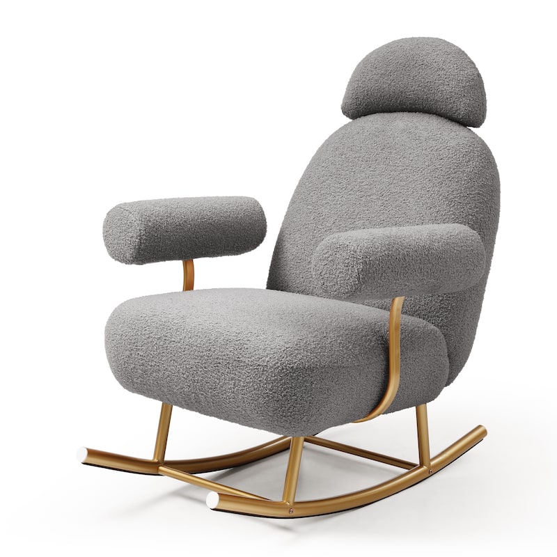 Modern Sherpa Fabric Nursery Rocking Chair,Accent Upholstered Rocker Glider Chair for Baby and Kids