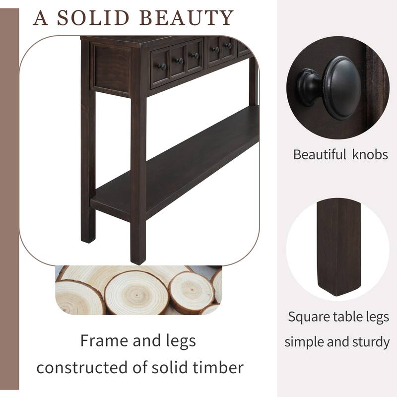 Modern Long Console Table Sofa Table with Drawers and Bottom Shelf