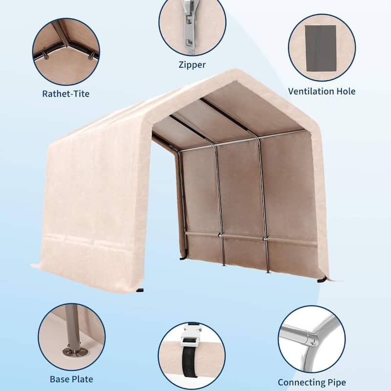 10x15 FT Portable Outdoor Storage Shed, Carport for Motorcycle, Firewood, Garden and Tools