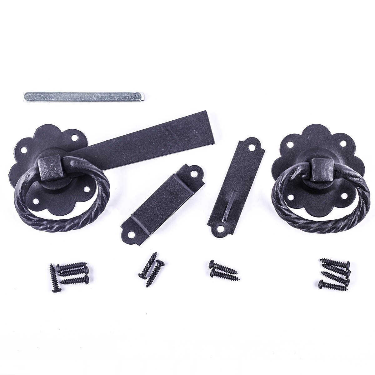 Iron Valley [T-81-511-LH] Cast Iron Gate Ring Turn Drop Bar Latch - Square  Plate - Left Handed - Flat Black Finish -7