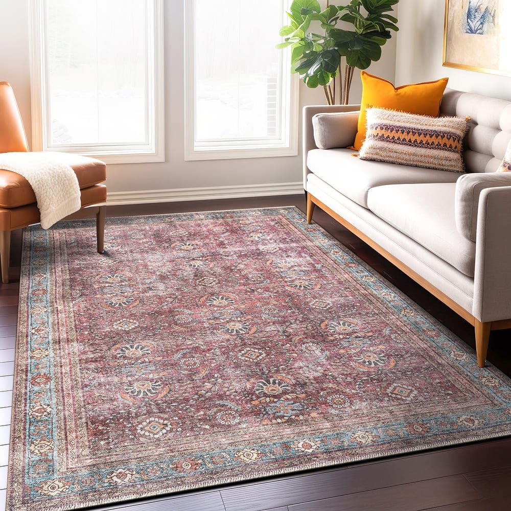 World Rug Gallery Distressed Vintage Bordered Machine Washable Area Rug