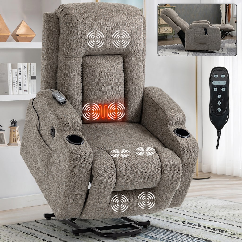 Roomfitters Power Lift Recliner, Heavy Duty Massage Chair with Infinite Positions, Heat, USB and Dual Cup Holders