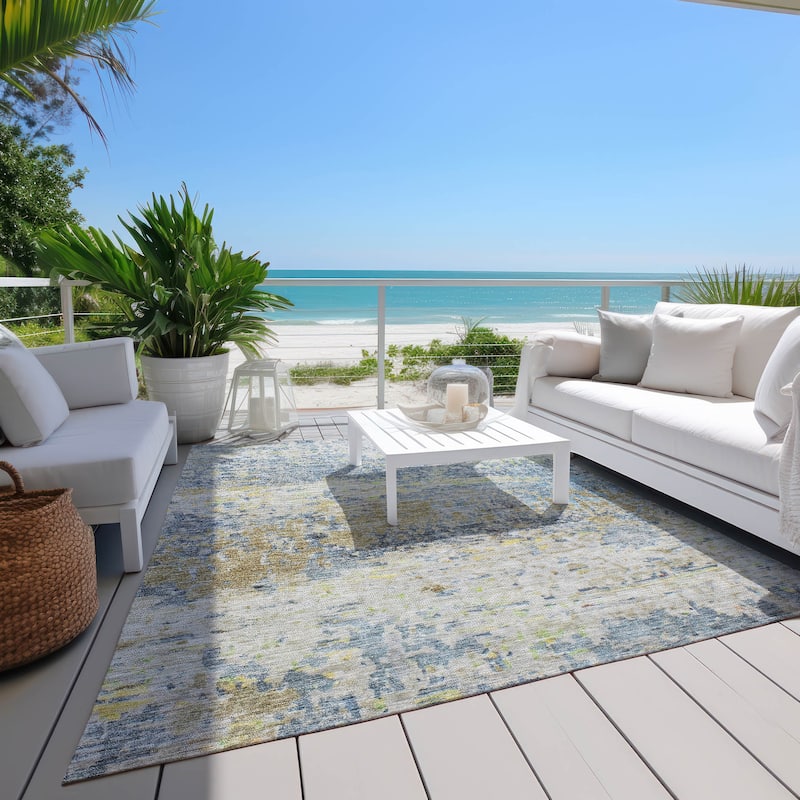 Machine Washable Indoor/ Outdoor Abstract Contemporary Chantille Rug