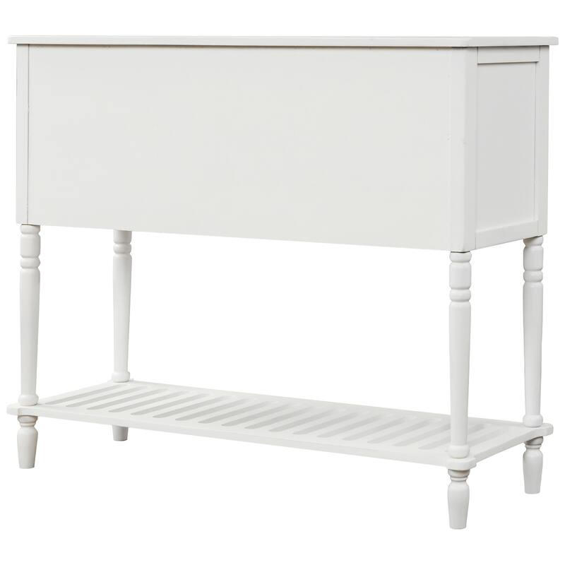 Wood Console Table with Bottom Shelf and Glass Cabinet