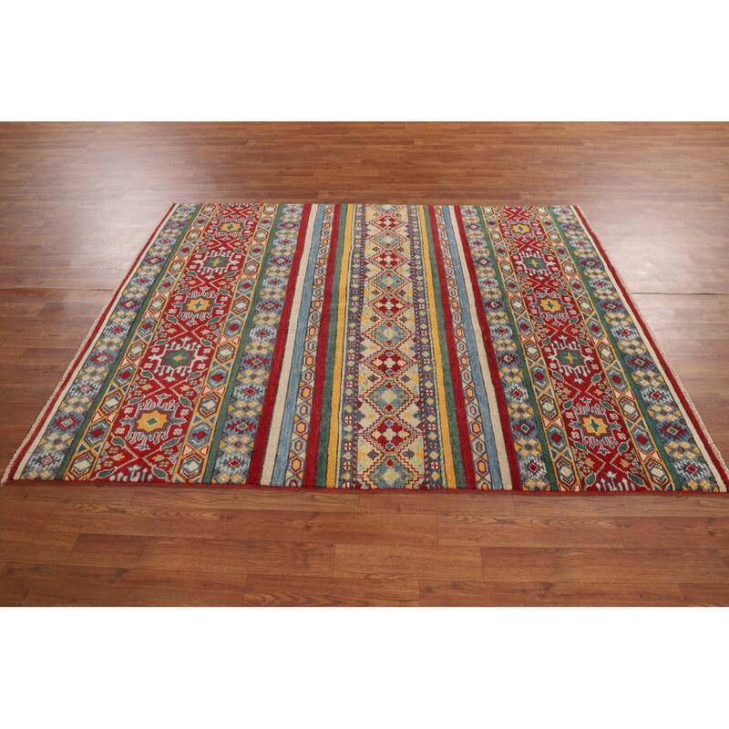 Kazak Oriental Area Rug Hand-Knotted Bedroom Wool Carpet - 5'1" x 6'6"