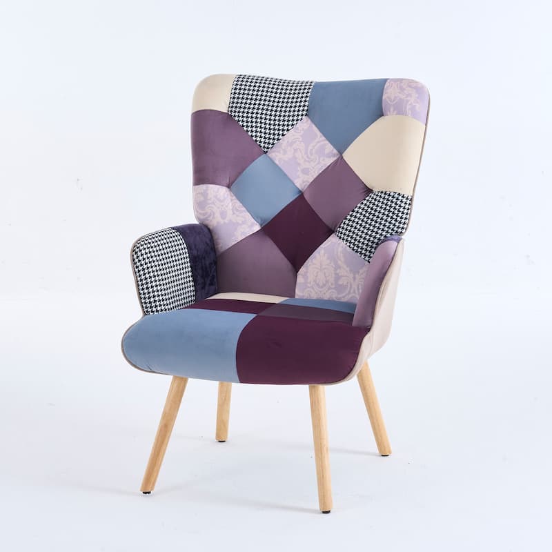 FERPIT Upholstered Wingback Accent Chair with Rubberwood Legs & Levelers