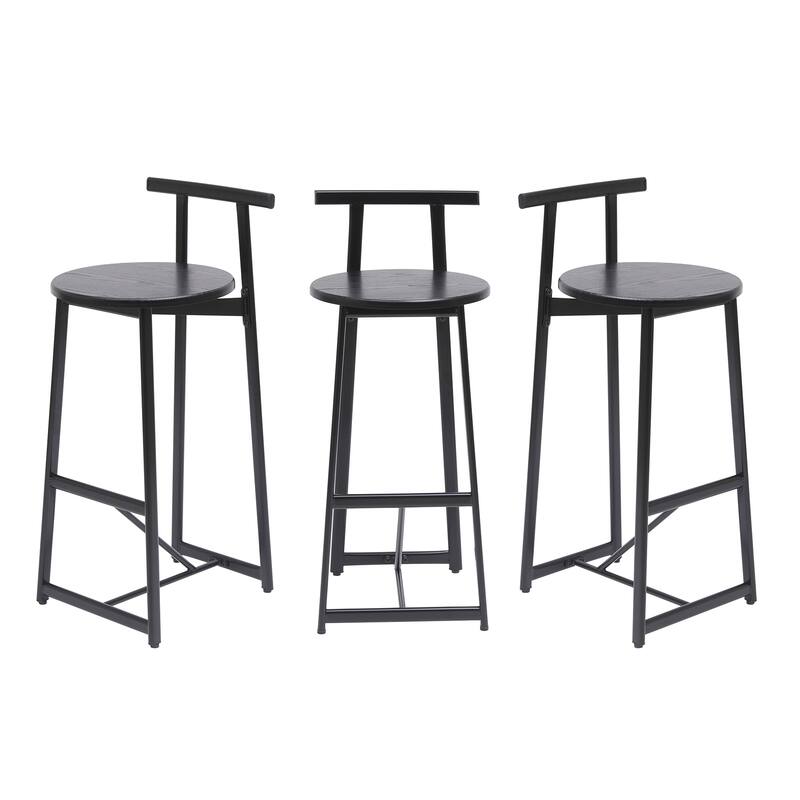 27''H Barstool Set Of 3 Wooden Round Bar Stools With Footrest Modern Kitchen Chairs