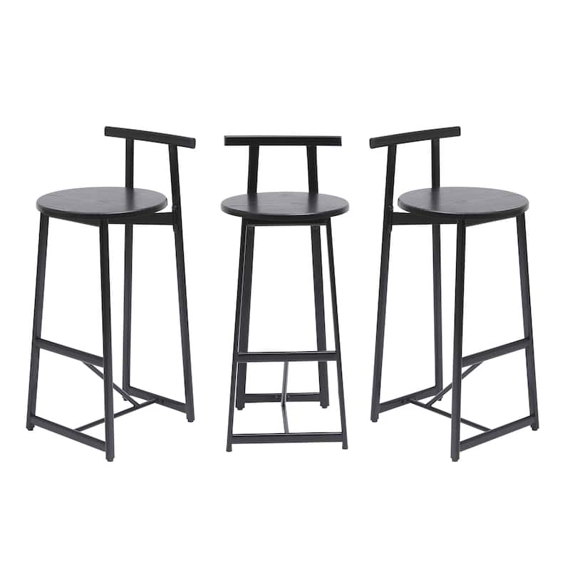 27''H Barstool Set of 3 Wooden Round Bar Stools with Footrest Modern Kitchen Chairs for Counter (Black & Black)