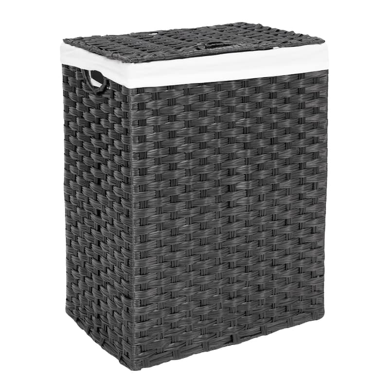 Seville Classics Lidded Foldable Portable Rectangular Laundry Hamper Basket with Washable Liner