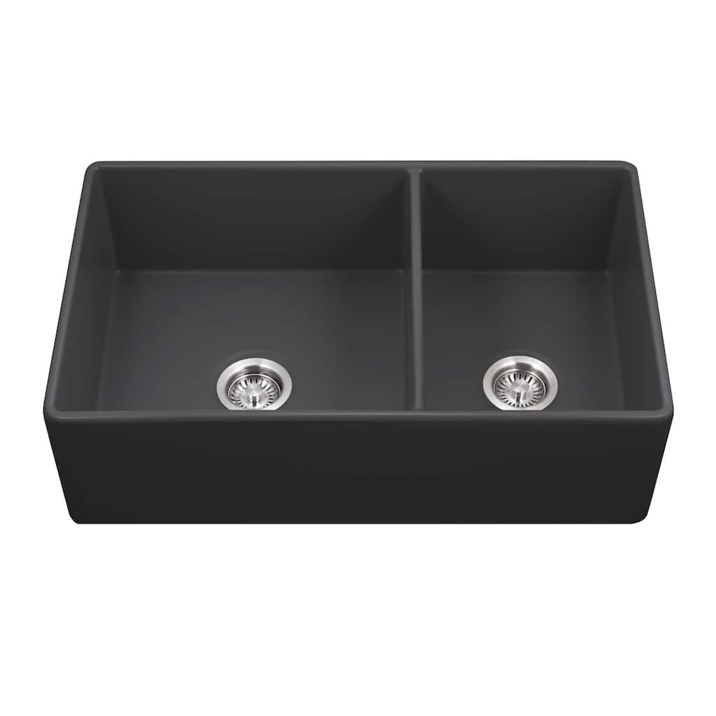 Houzer PTD-6040 Platus 33" Farmhouse Double Basin Fireclay Kitchen