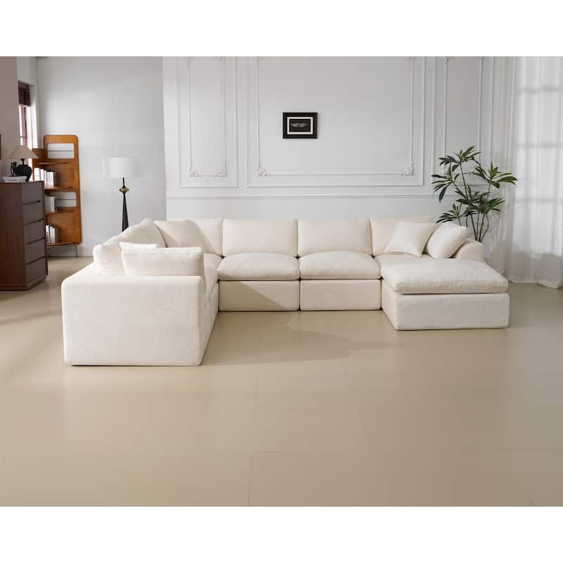 138.98" Modular Chenille U-shaped Sectional Sofa with Ottoman