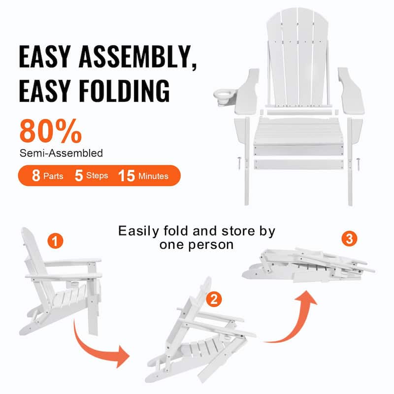 Set of 2 HDPE Folding Adirondack Chair with Wider Seat and Curved Backrest Ideal for Outdoor Use - 31.5 × 29.7 × 36.0 in