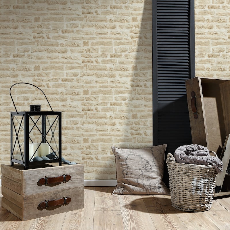 Galerie Wallcoverings Bricks and More Collection Rocky Brick Motif Matte Finish Vinyl on Non-woven Wallpaper Roll