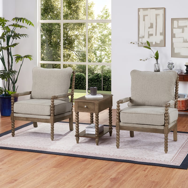 Traditional 23.6" Spindle Leg Wood End Table with USB - Single Table+Two Chairs - Cherry