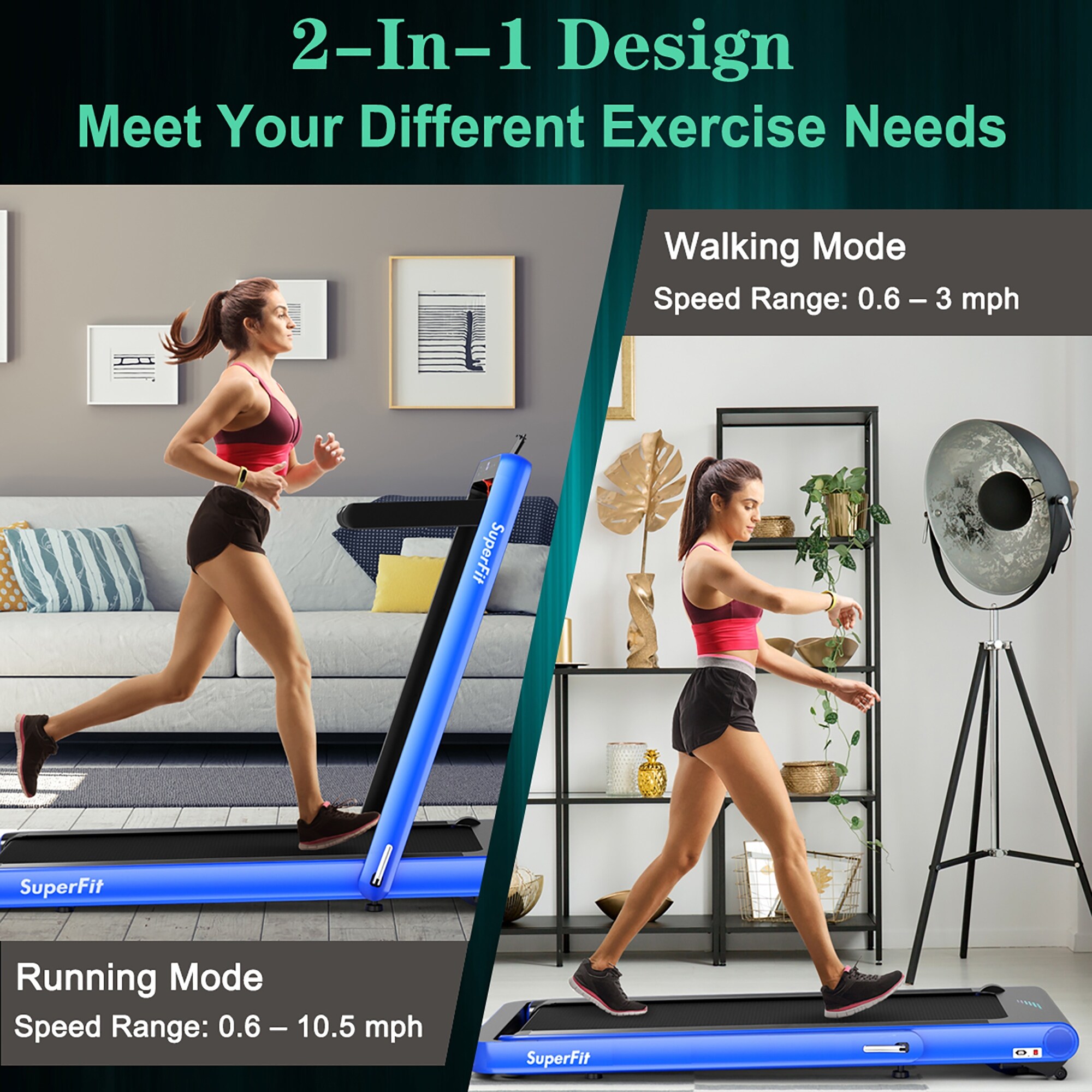 SuperFit 4.75HP 2 In 1 Folding Treadmill W Remote APP On Sale
