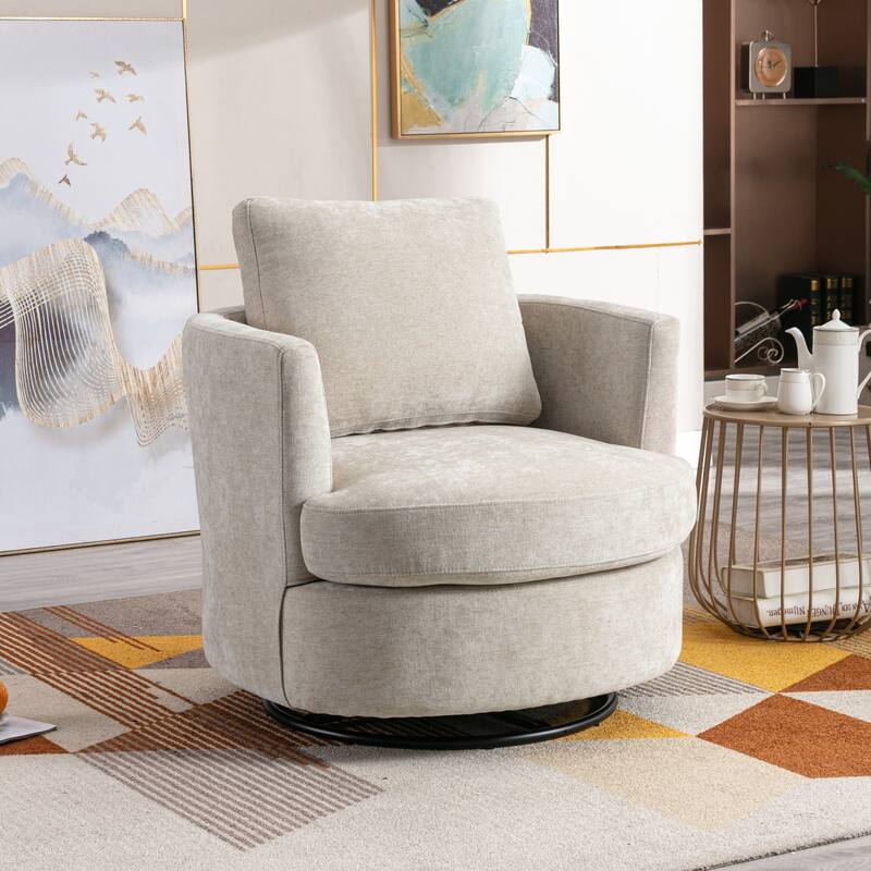 Modern Upholstered Swivel Barrel Chair for Living Room - Beige
