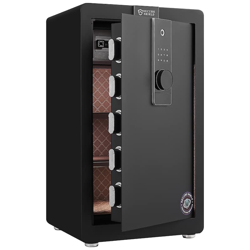 Safe Box with Biometric Recognition, Built-in Removable And Flexible Compartment Partition, Dual Protection - Black