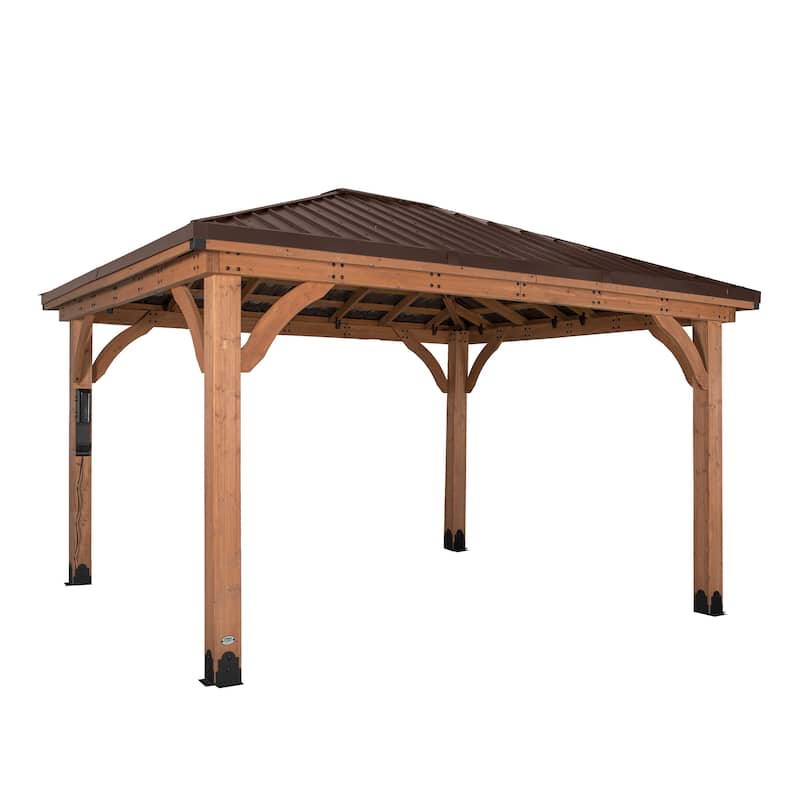 Backyard Discovery Barrington 14x10' Cedar Wood Gazebo with Steel Roof - Brown - 14'0" x 10'0"