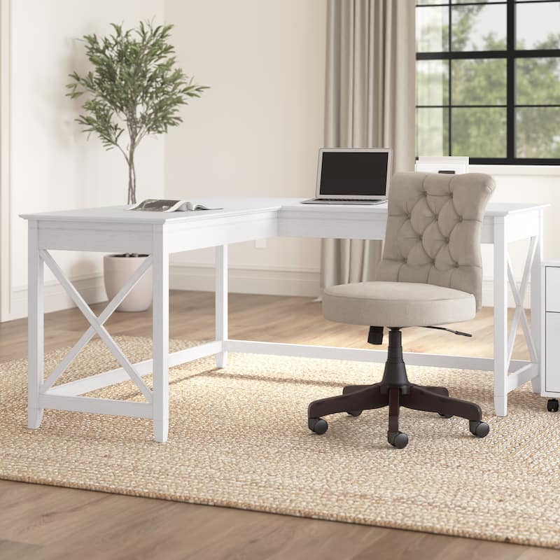 Key West 60W L Shaped Desk for Home Office by Bush Furniture - Pure White