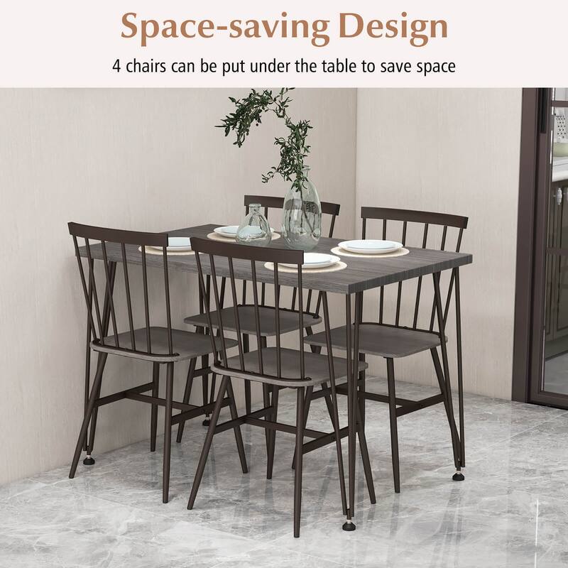 Gymax 5PCS Dining Table Set for 4 Rectangular Kitchen Table & 4 Chairs