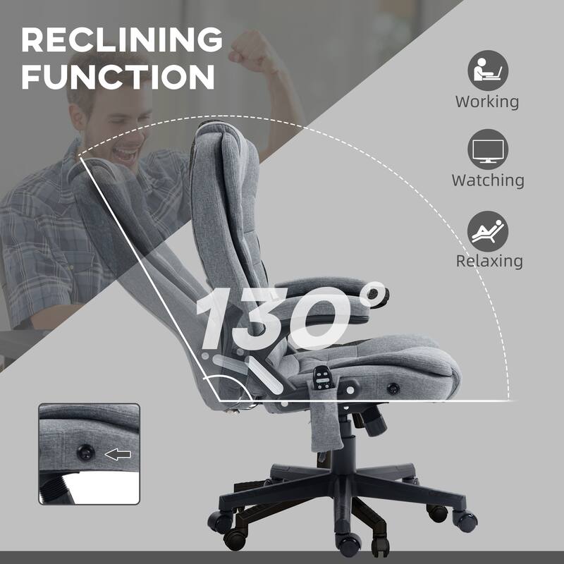 6 Point Vibrating Massage Office Executive Recliner Chair: with Heat, Reclining Backrest, Padded Armrests and Remote
