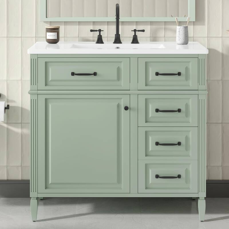 36-Inch Bathroom Vanity with Ceramic Sink Top, Solid Wood Frame and MDF Cabinet