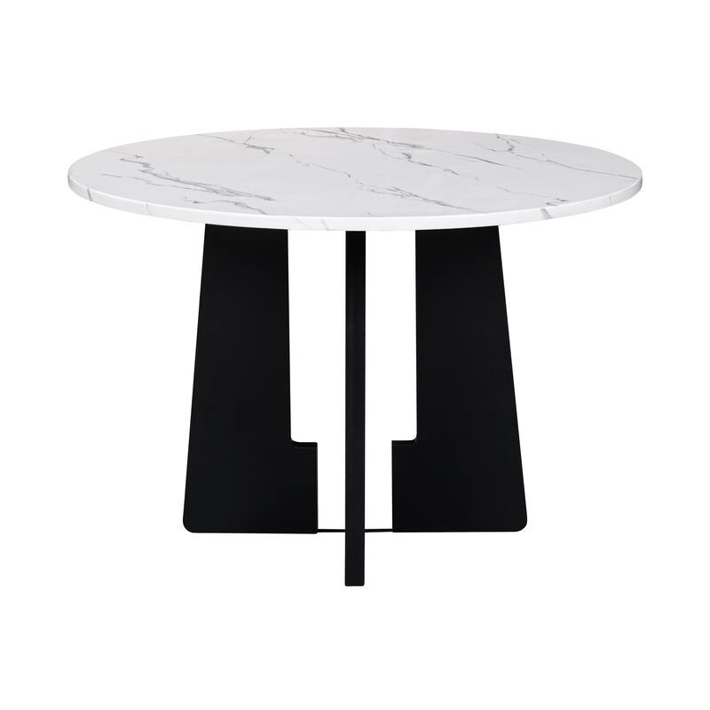 Roomfitters 43 Inch Round Dining Table, Faux Marble Top Modern Table for 4, Pedestal Base for Cafe Home Office