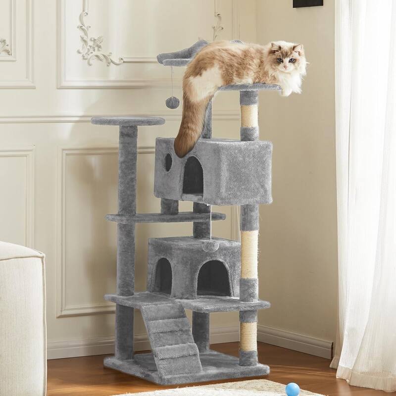 Dovelina 54in Cat Tree Tower Indoor apartment with ladder&plush toys - Grey