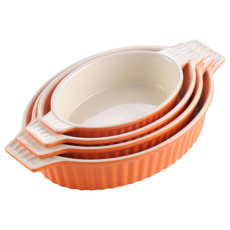 MALACASA, Series Bake.Bake, Ceramic Oval Baking Dish Bakeware Set - Set of 4 - Orange