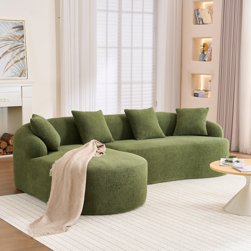 Compression Sponge L-Shape Sectional Sofa with Curved Chaise,Brown Modular Chenille Couch,30D High-Density